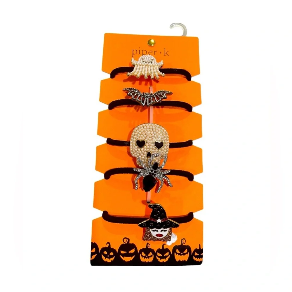 NWT ⚜️🖤⚜️ Piper K Gorgeous Halloween Elastic Hair Ties Set of 5!
